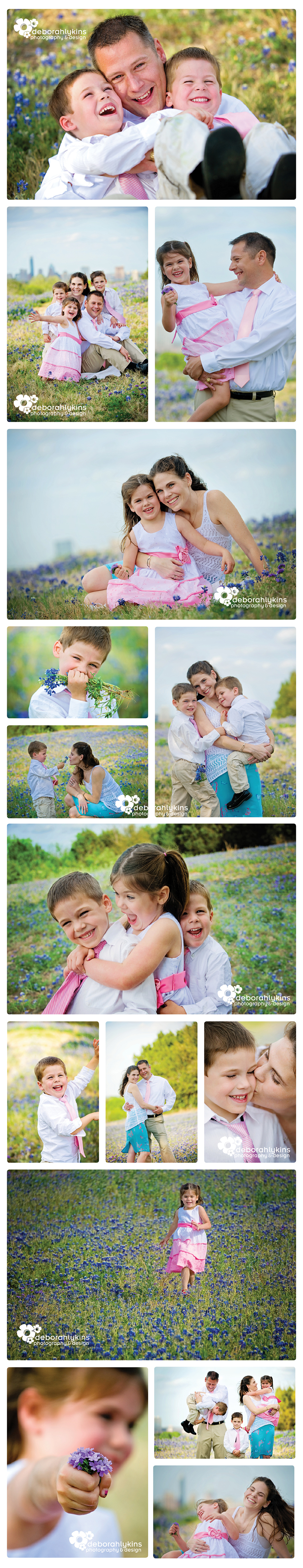 Fun ad colorful family photos in a field of bluebonnets in Austin, Texas.